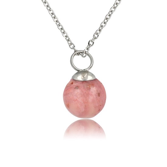 My Bendel - Zilverkleurige ketting met Rhodonite balletje - Zilverkleurige ketting met Rhodonite balletje - Met luxe cadeauverpakking