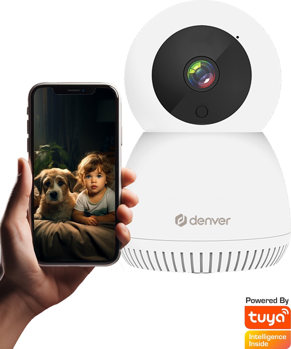 Denver Beveiligingscamera Indoor - Huisdiercamera - Camera met Nachtzicht - Tuya App - WiFi - Full HD - 1080P - Bewegingsdetectie - IIC215MK2- Wit