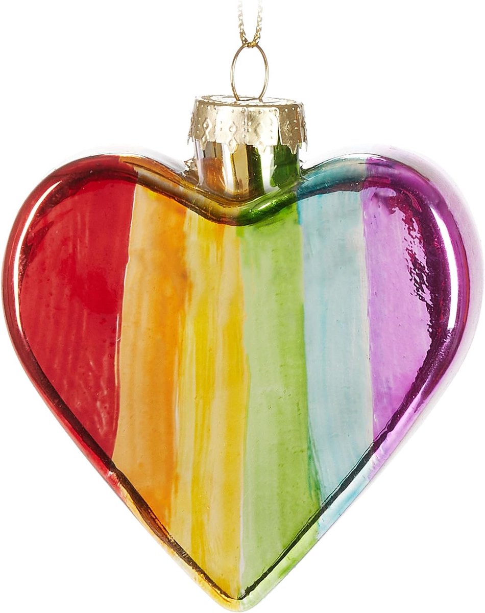 Brubaker Regenboog Hart - Handbeschilderde Kerstballen Van Glas - 8 Cm Boom Bal Regenboog Hart - Mondgeblazen Kerstboomversiering - Decoratieve Figuren Kerstmis - Kerstdecoratie Hanger - Kleurrijk - Cadeau Regenbooghart