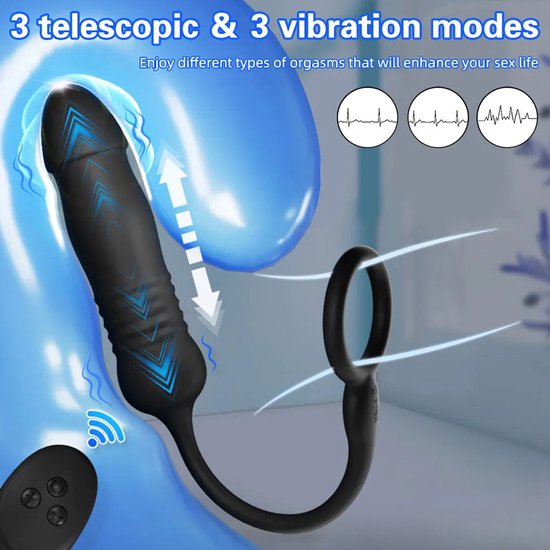 Anale telescoop vibrator mannen - Inclusief cockring - Penisring en vibrator - Thursting vibrator - Heren - 6 vibratiestanden - USB Oplaadbaar - Afstandsbediening