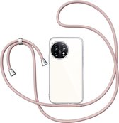 Hoesje met Koord geschikt voor OnePlus 11 - Back Cover Siliconen Case Transparant Hoes Roségoud