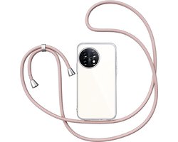 Hoesje met Koord geschikt voor OnePlus 11 - Back Cover Siliconen Case Transparant Hoes Roségoud
