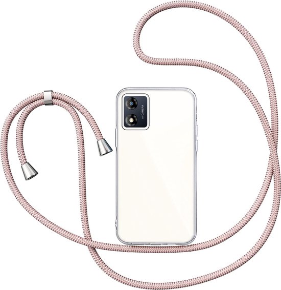 Coque Motorola Moto E13 avec Cordon - Coque Arrière Coque Siliconen Transparente Or Rose