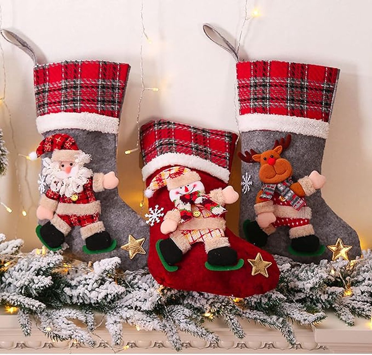 Lot de 4 grandes chaussettes de Chaussettes de Noël à remplir, chaussettes  de Noël