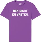 Bek Dicht en Vreten - Frituur Snack Cadeau - Grappige Eten En Snoep Spreuken Outfit - Dames / Heren / Unisex Kleding - Unisex T-Shirt - Donker Paars - Maat XL