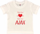 Amsterdam Kinder t-shirt | AJAX "Mijn hart klopt voor AJAX" | Verjaardagkado | verjaardag kado | grappig | jarig | Amsterdam | AJAX | cadeau | Cadeau | Wit/rood | Maat 122/128
