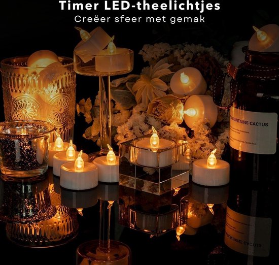 TruGlow® Set van 6 LED Theelichten met Timer - Echte Was - Batterij TruGlow® Set van 6 LED Theelichten met Timer - Echte Was - Batterij