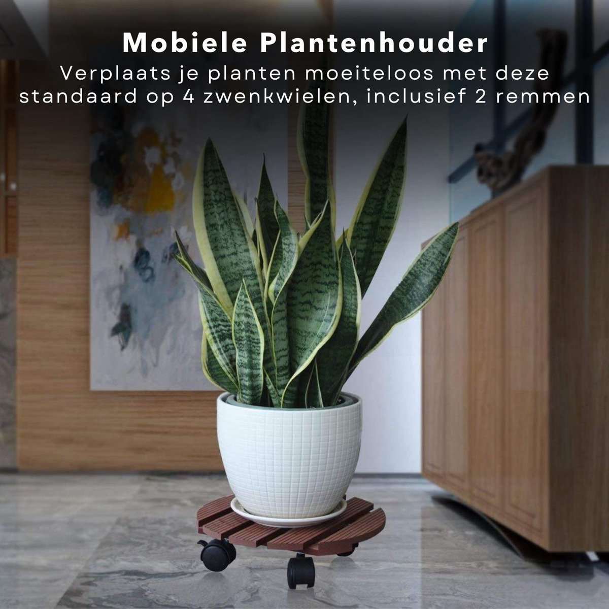 WAGNER Plantentrolley VINTAGE 40 x 40 x 12 cm I Bloementrolley voor binnen buiten I Bakwagen van hout, grijs I 2 remmen I Draagvermogen 200 kg I Made in EU - 20709001