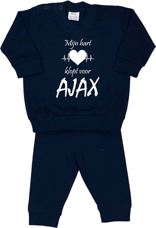 La Petite Couronne Pyjama 2-Delig "Mijn hart klopt voor AJAX" Unisex Katoen Zwart/wit Maat 56/62
