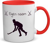 Akyol - hockey mok met eigen naam - koffiemok - theemok - rood - Hockey - jongens en meisjes - cadeau - verjaardag - geschenk - gepersonaliseerde mok - 350 ML inhoud