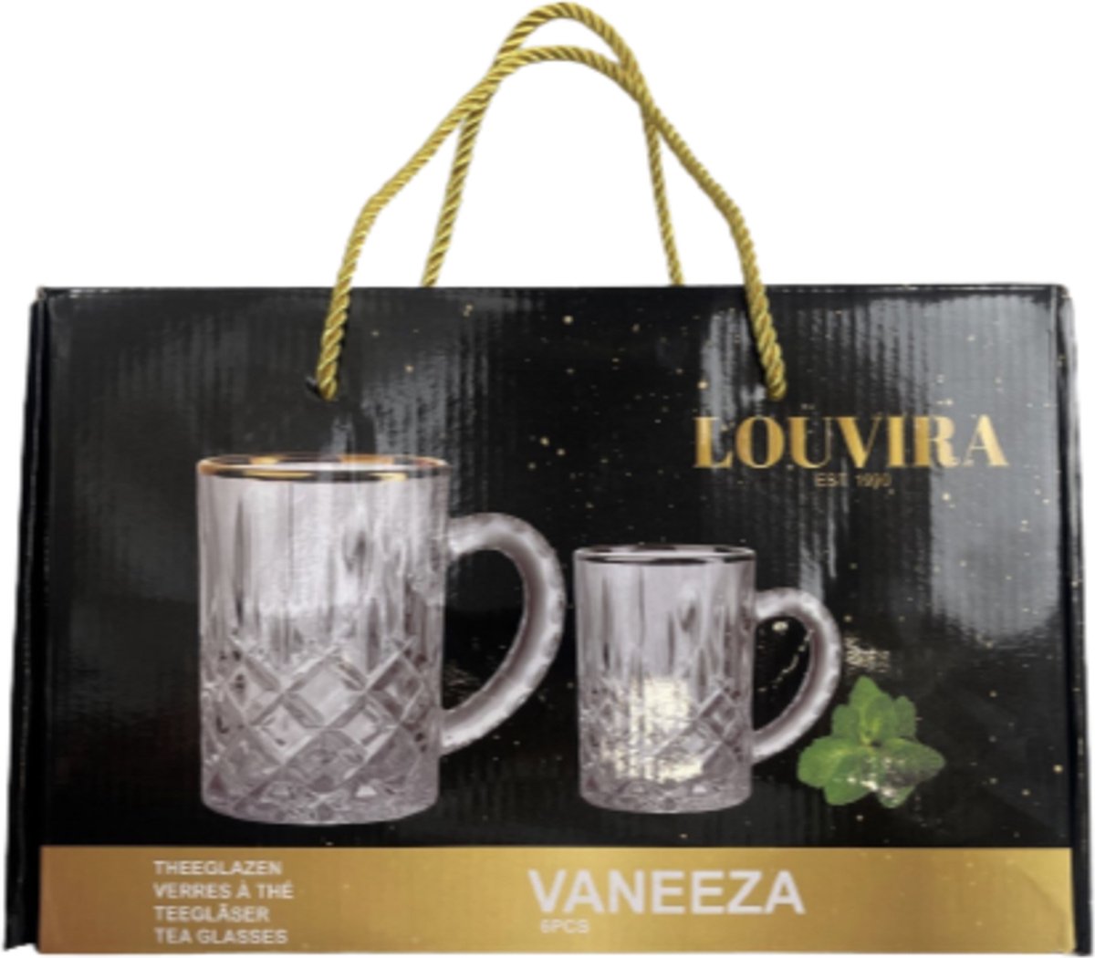 Luxe Theeglazen glazen met oor | Cappuccino glazen | Met handvat | Koffieglazen | Vaneeza theeglas | Set 6 stuks | 200 ml | — cadeau in Koken & Dineren - foto 2