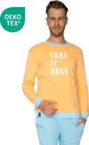 Happy Pyjama's - Heren Pyjama set - Oranje/ lichtblauw - Maat M - 'Take it easy'