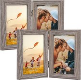 Set of 2 Double Picture Frames 10 x 15 cm, Folding Photo Frame with Glass for 2 Pictures Collage, Vertical for Table Exhibition, Grey