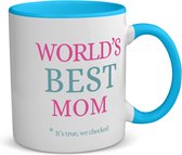 Akyol - world's best mom koffiemok - theemok - blauw - Mama - moeder - moederdag cadeautjes - verjaardagscadeau - kado - 350 ML inhoud
