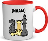 Akyol - schaken mok met eigen naam koffiemok - theemok - rood - Schaken - schaker - denksport - 350 ML inhoud