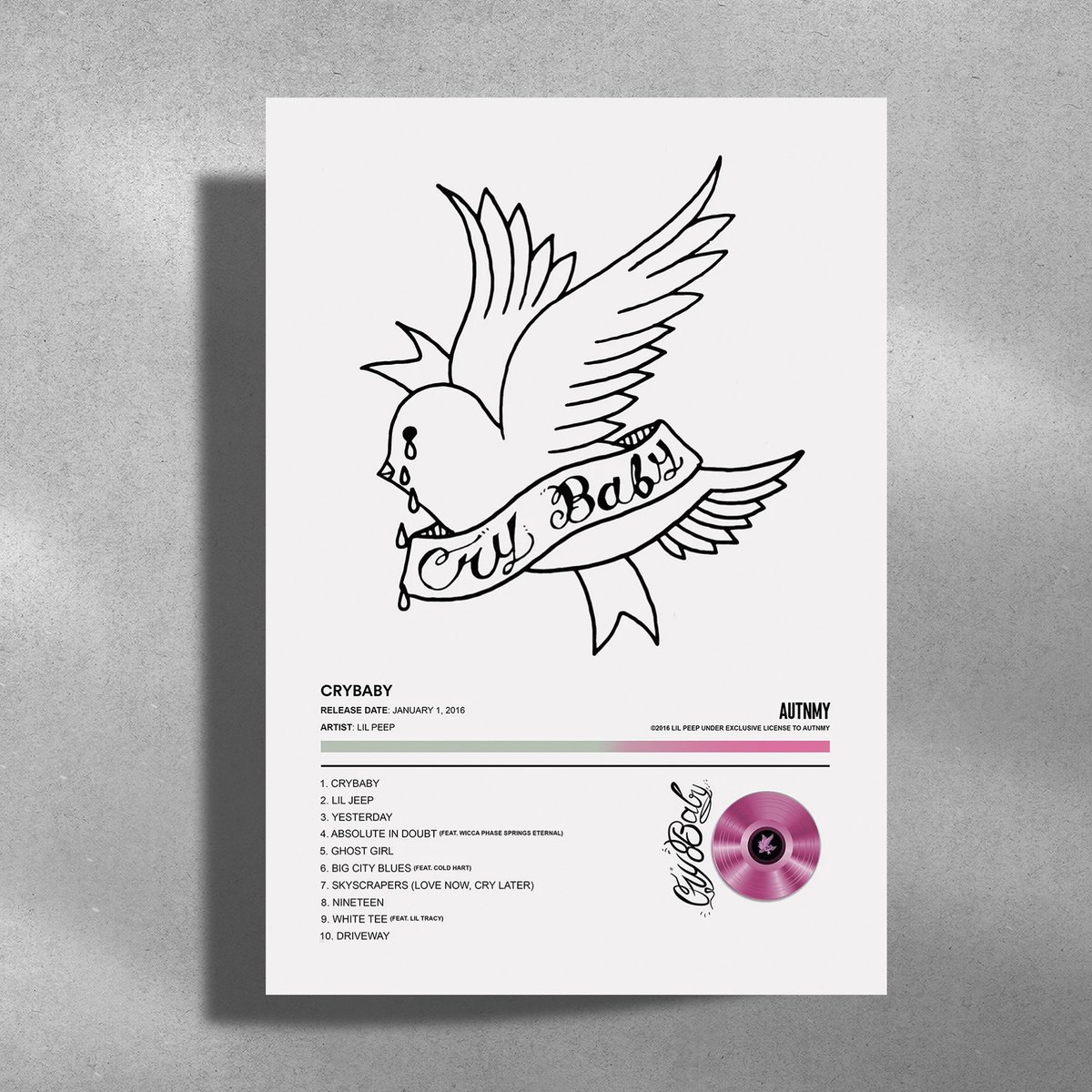 Luxe poster Lil Peep - CryBaby - Metalen Poster 30x40cm Zwart