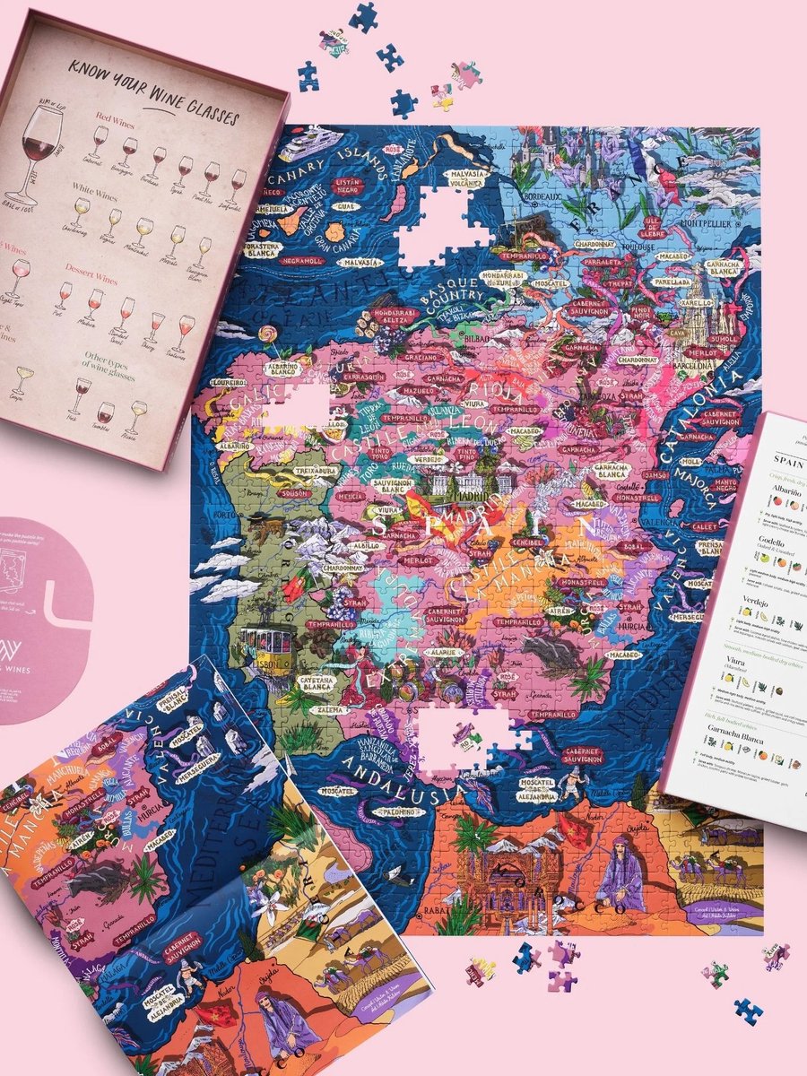 Puzzel Spanje - wijnkaart Spaanse wijngebieden - legpuzzel 1000 stukjes - wijnliefhebber