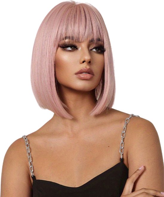 Xerolax Pruiken Dames Lang Haar Cosplay Pruik Hair Wig Lichtroze 35cm bol