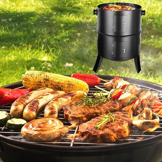 Rookoven, 3-in-1 rookoven, houtskoolgrill, rookoven, Ø 44,5 x 80 cm, incl. regelbare luchtafvoer en thermometer, waterschaal, 2 grillroosters (φ 37,5 cm), voor roken, grillen en koken — afbeelding 5