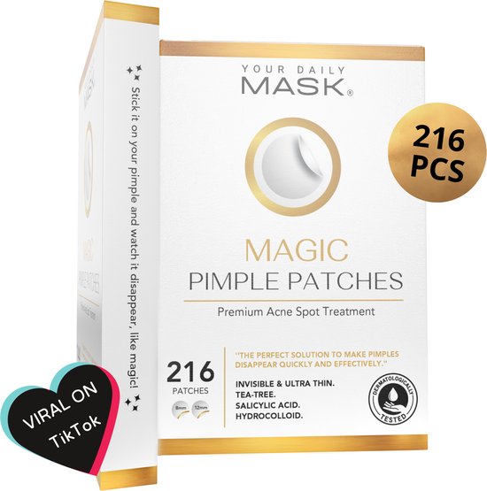 Your Daily Mask - Premium Acne Pimple Patch - Hydrocolloid & Tea Tree Olie - Anti Acne - 216 STUKS IN 2 MATEN - Acne Behandeling - Acne Sticker - Anti Puistjes - Puistjes verwijderen - Acne Patches - Acne Verzorging -