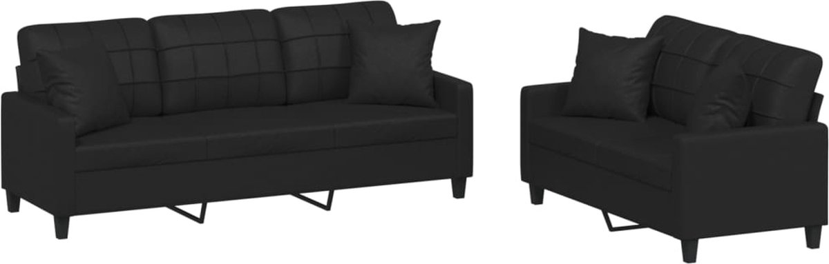 vidaXL - 2-delige - Loungeset - met - kussens - kunstleer - zwart
