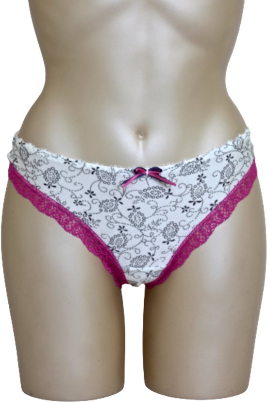 Freya - Lucy - string - glimmend creme met roze kant - Maat M / 38