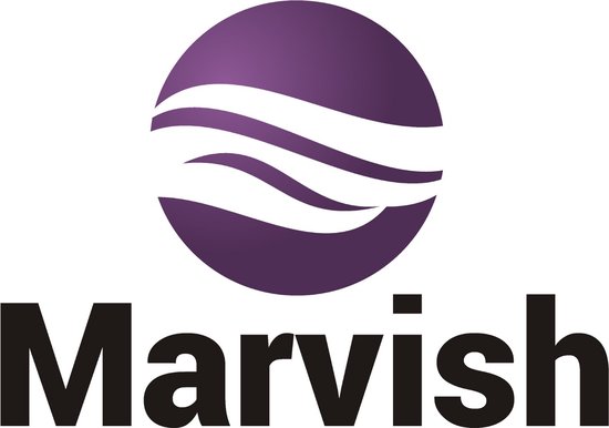 Logo van Marvish met een paarse cirkel en golven.