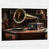 Muursticker - Platenspeler - Hout - Goud - Muziek - Oud - 80x60 cm Foto op Muursticker