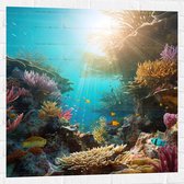 Muursticker - Onderwater - Oceaan - Zee - Koraal - Vissen - Kleuren - Zon - 80x80 cm Foto op Muursticker