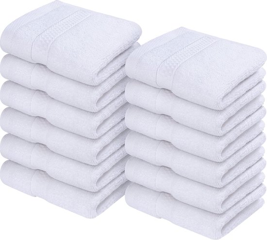 Washandjes - 100% Katoen - Gezichtsdoeken - Handdoeken - Douche - 12 Stuks - 30x30 - Wit