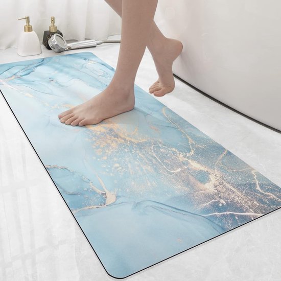 Badmat, antislip, 43 x 110 cm, super absorberend badkamertapijt, sneldrogende badmat, wasbare douchemat voor douche, badkuip en badkamer, blauw