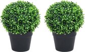 vidaXL - Kunstplanten - met - pot - 2 - st - buxus - bolvorming - 37 - cm - groen