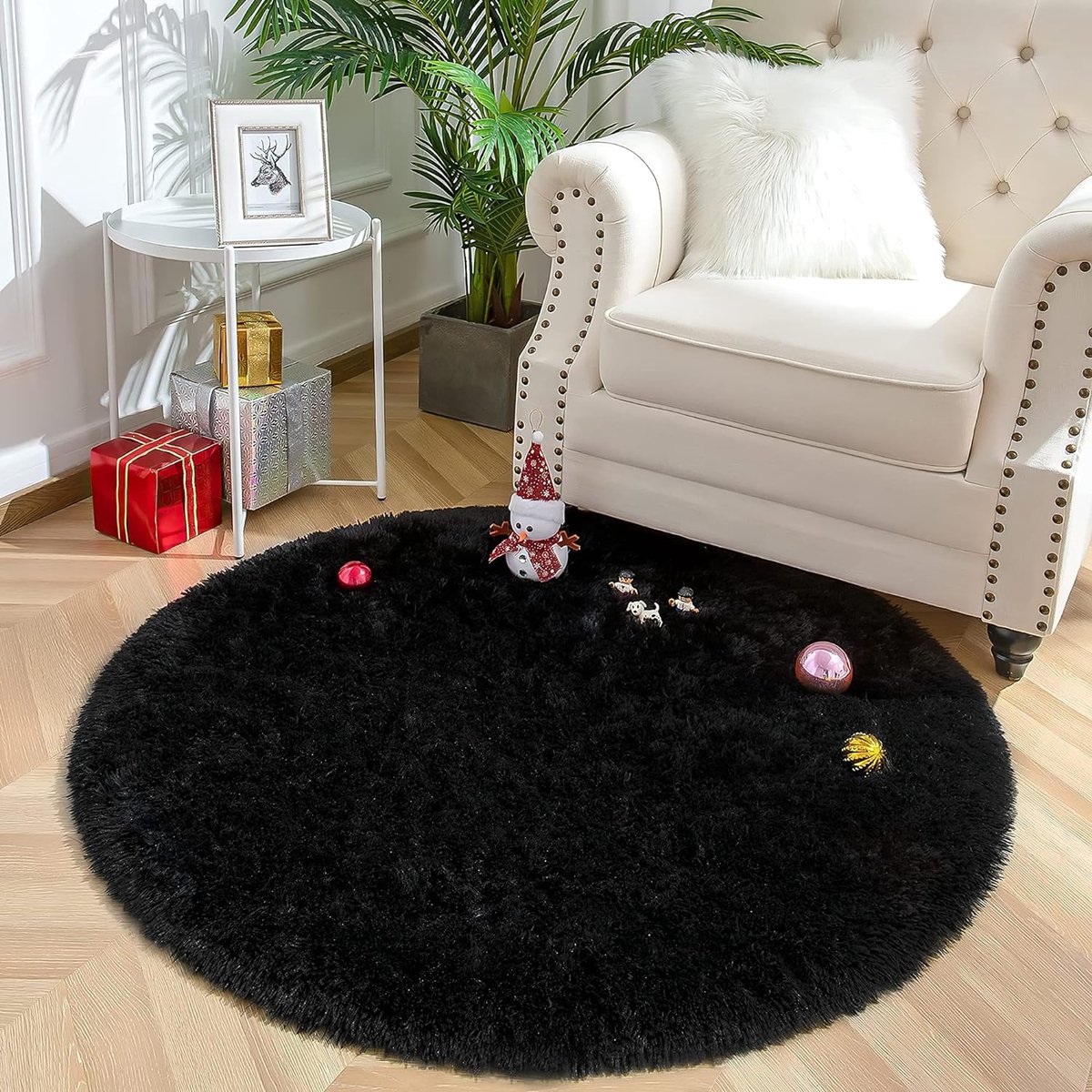MARATIP Pluche tapijt, rond, pluizig tapijt, rond, moderne woonkamer, kinderen, meisjes, zacht en pluizig tapijt voor de slaapkamer/woonkamer/kinderkamer (paars, 120 cm rond