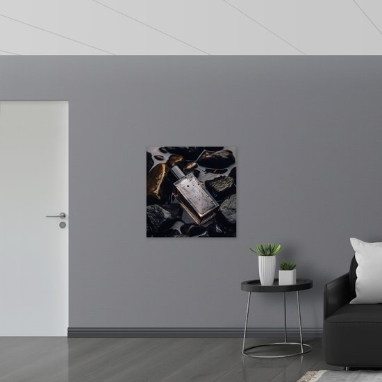 Acrylglas - Parfum - Stenen - Flesje - Nat - 80x80 cm Foto op Acrylglas (Wanddecoratie op Acrylaat)