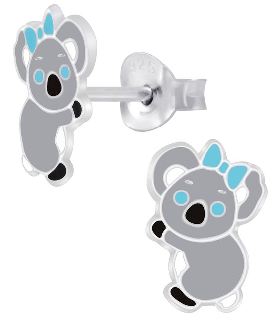 Joy|S - Zilveren koala oorbellen - blauwe strik