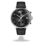 QUIST - Chronograph herenhorloge - zilver - zwarte wijzerplaat - zwarte croco lederen horlogeband - 41mm