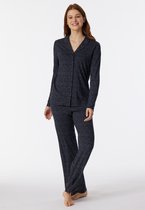 SCHIESSER Contemporary Nightwear ensemble pyjama - pyjama femme long en coton bio fermeture boutonnée col revers imprimé graphique bleu nuit - Taille : 36