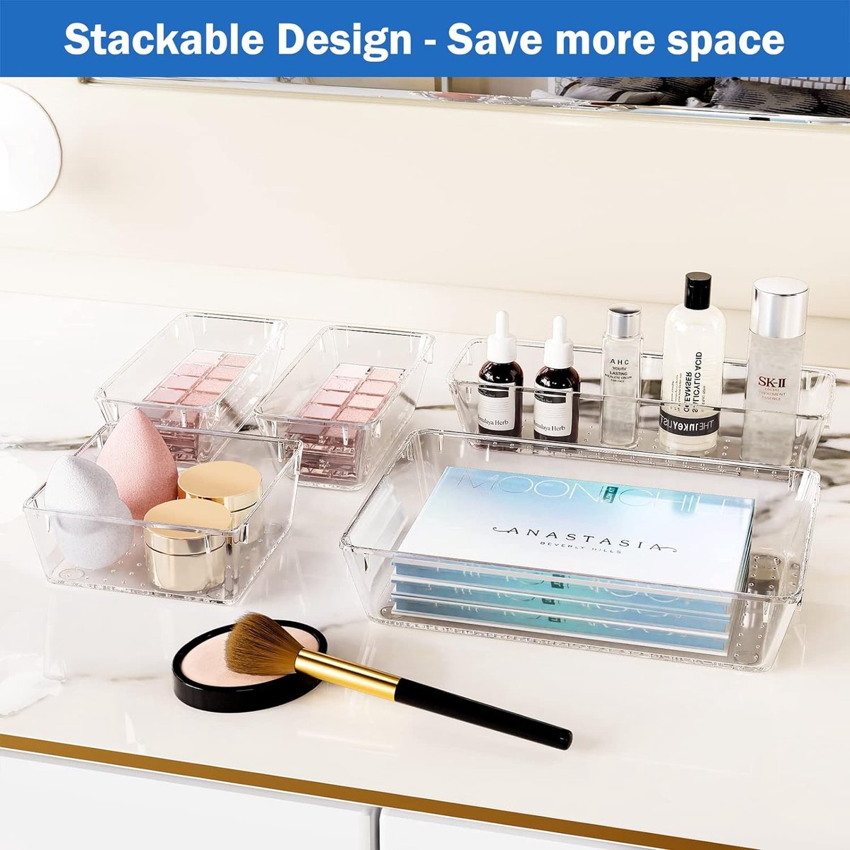 Binnan Lot 25 Organisateurs Tiroirs Transparents - 4 Tailles Rangement Coiffeuse Cuisine Bureau