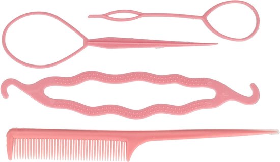 Styling Set Basic Puntkam Topsy Tail Easy Knot Bun Maker Roze 4 Stuks Style Tool Tools Hulpmiddel Hulpstuk Haar Hair