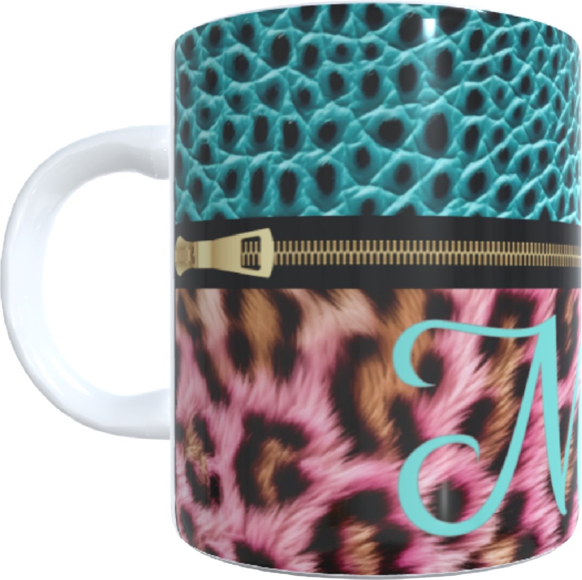 Gepersonaliseerd cadeau - koffie beker - thee mok - tekst mama - veren - rits - dieren print