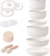 Bol.com keramische inductiepotten en pannen set van 6 crèmewit aanbieding