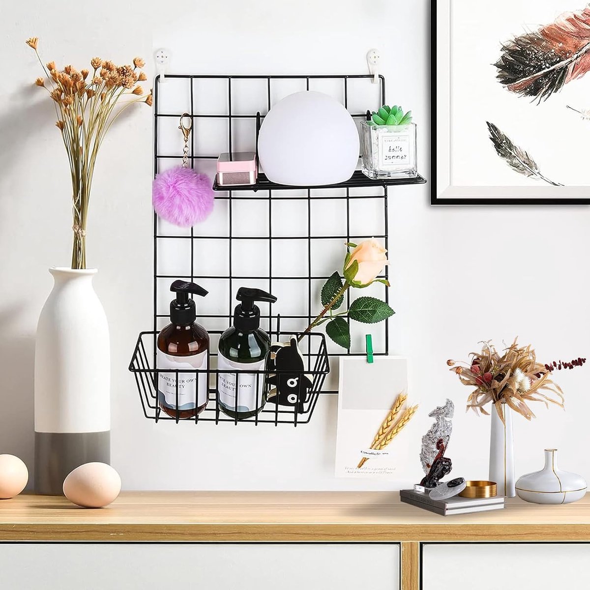 Étagère Murale Avec Grille En Métal Noir Lot De 3, Étagère Flottante