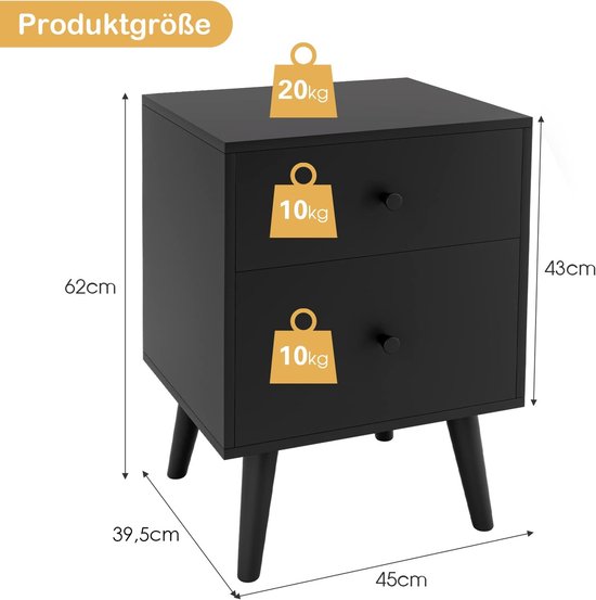 COSTWAY Nachttisch mit 2 Schubladen, Nachtschrank für Boxspringbett, Beistelltisch aus Holz, Nachtkonsole Nachtkommode für Wohnzimmer, Schlafzimmer, 40 x 40 x 59,5 cm (Natur