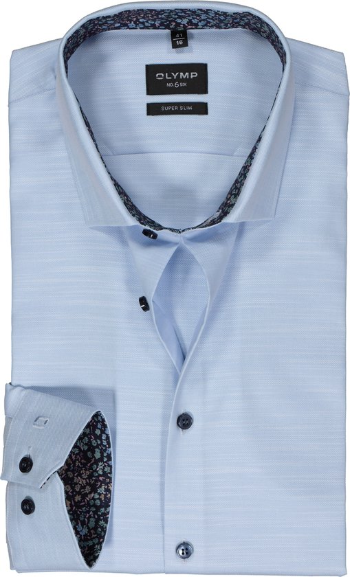 OLYMP No. 6 Six super slim fit overhemd - structuur - lichtblauw - Strijkvriendelijk - Boordmaat: 38