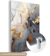 MuchoWow® Glasschilderij 30x40 cm - Schilderij acrylglas - Marmer - Zwart - Goud - Wit - Foto op glas - Schilderijen