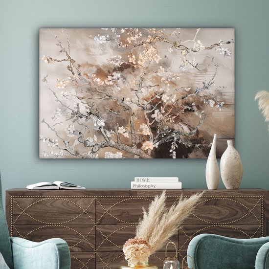 Tableau sur toile Fleur d'amandier - Peinture - Painting - Art - Van Gogh - Beige - Abstrait - 120x80 cm - Décoration murale