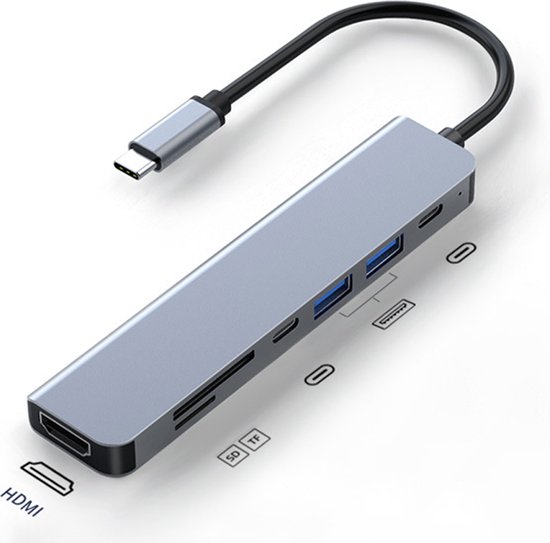 XD&L - 7-in-1 Serie - Dockingstation - 7 in 1 Laptop-dockingstations - Type-C Dockingstation - 4K HDMI - 1x USB3.0 - 1x USB2.0 - - PD 100W - SD/TF - Grijs XD&L - 7-in-1 Serie - Dockingstation - 7 in 1 Laptop-dockingstations - Type-C Dockingstation - 4K HDMI - 1x USB3.0 - 1x USB2.0 - - PD 100W - SD/TF - Grijs