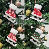 Kerstboomdecoratie - 4x Schaats in rood en groen - Kunstschaatsen Kersthanger - Kerstbal