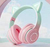 Kinder Hoofdtelefoon-Draadloze Koptelefoon-Kinder Headset-Over Ear-Bluetooth-Microfoon-Katten Oortjes-Led Verlichting-Roze