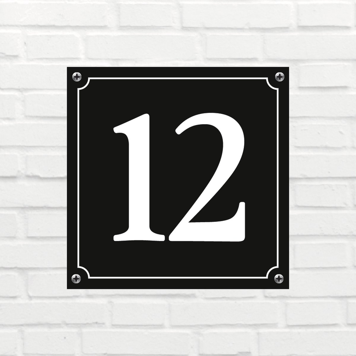 Huisnummerbord Mat zwart Deluxe - Nummer 12 - incl. bevestiging